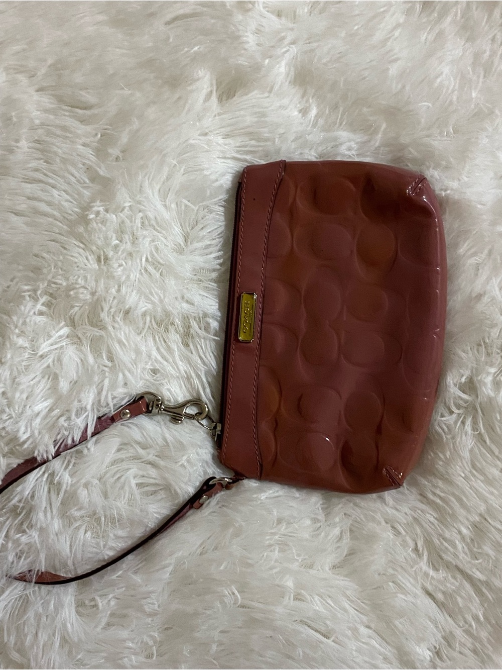 Coach Patent Wristlet Clutch in Rose Brown